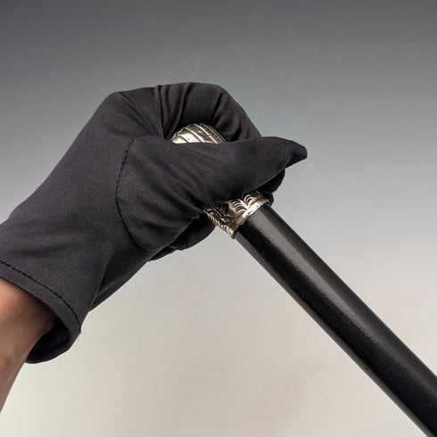 Circa 1900 Antique Black Shaft Sterling Silver Rondelle Handle Walking Stick 88cm